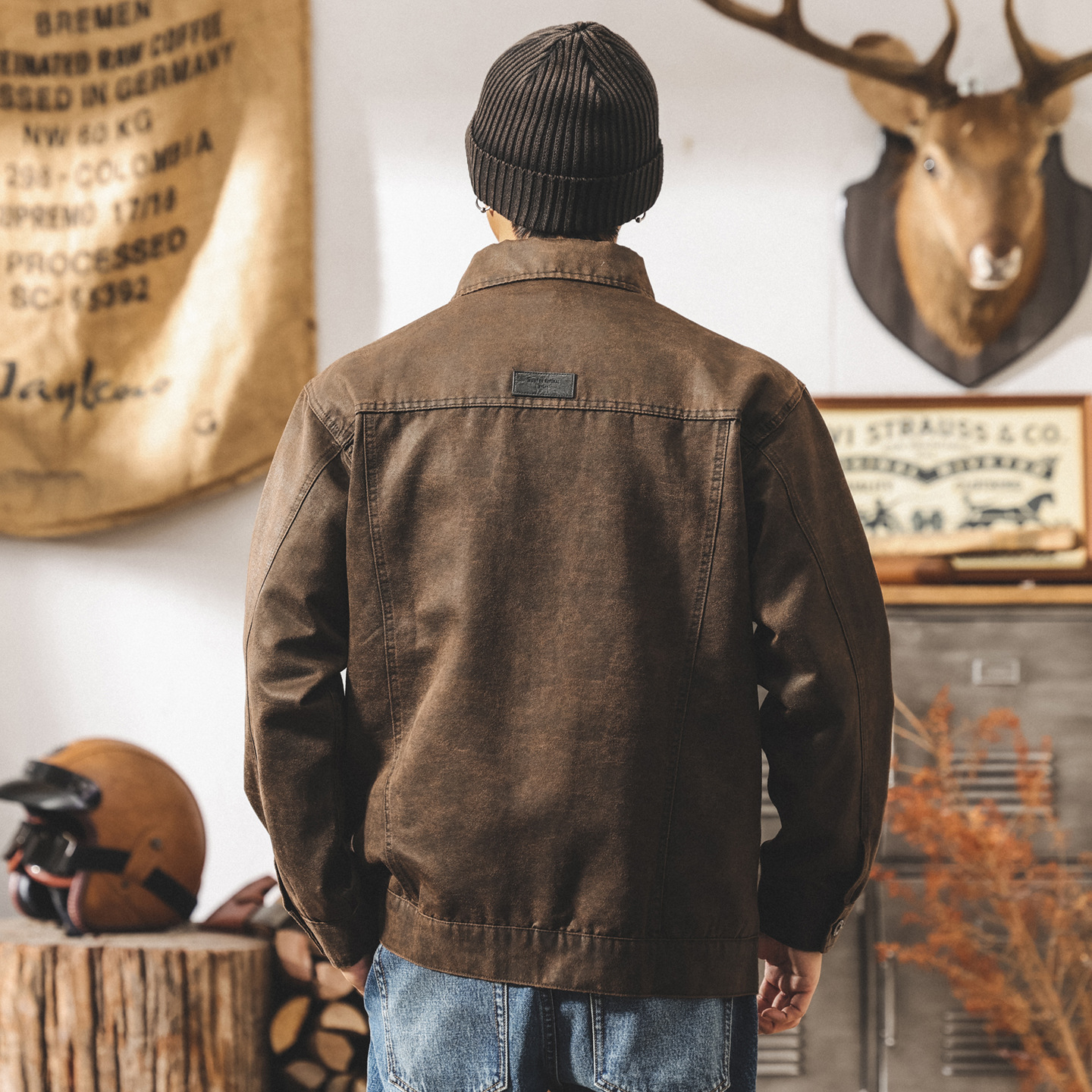 美拉德復古工裝南方夾克男春秋款油蠟仿皮感痞帥秋季美式機車外套