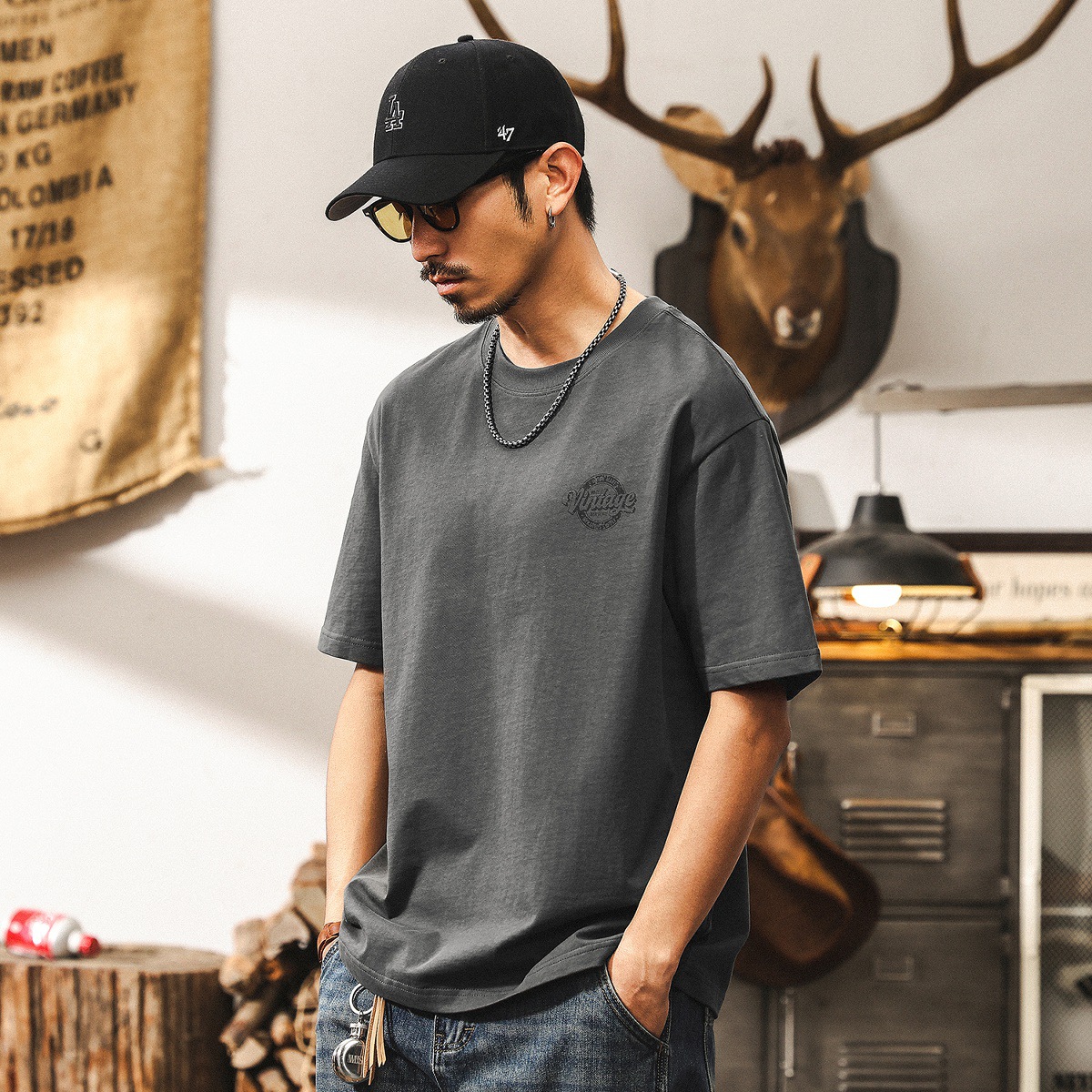 美式復古260g重磅T恤男夏季短袖男士上衣潮流寬鬆休閒半截袖衣服