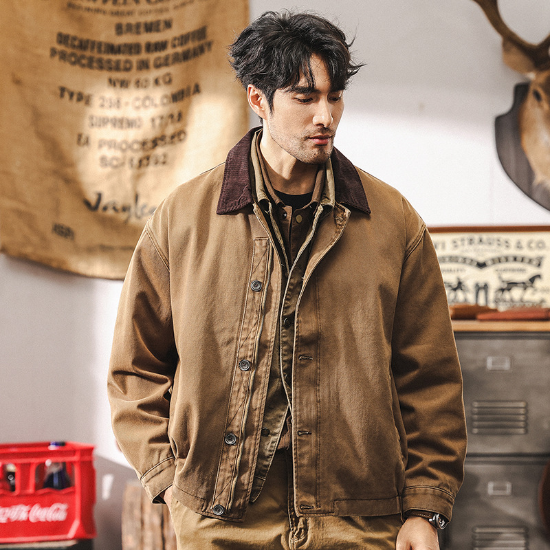 美式復古重磅工裝外套男秋冬款經典N-1甲板服阿美咔嘰休閒夾克男