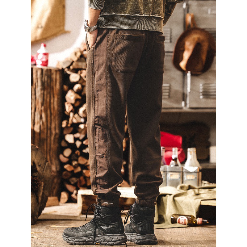 美式重磅復古休閒褲子男秋季2025新款男士衛褲潮牌拼接運動束腳褲
