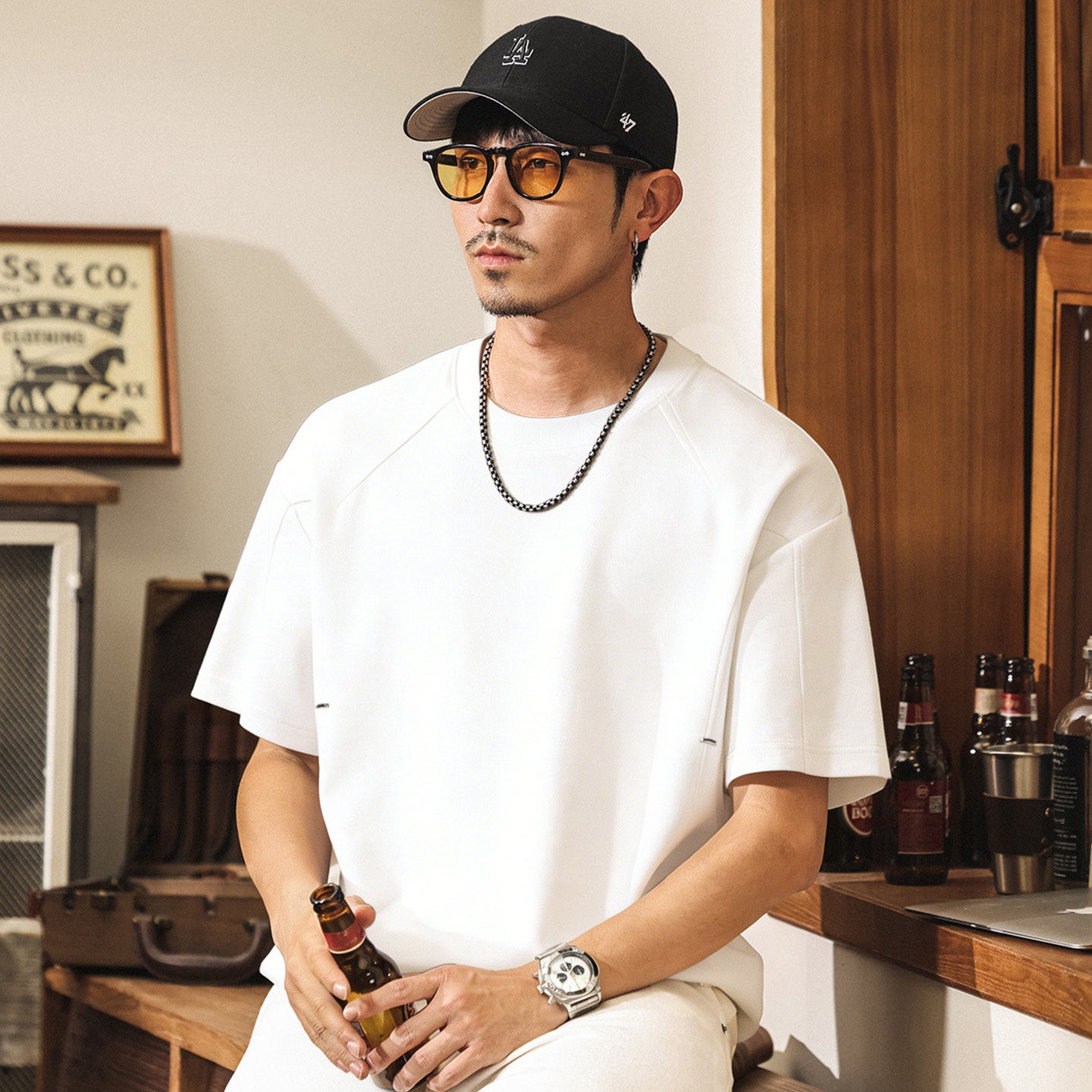 7A抗菌涼感果凍棉T恤男夏季新款美式短袖潮流紫色多巴胺男士上衣