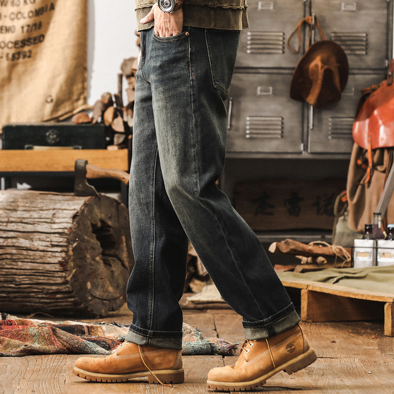 美式復古直筒牛仔褲男秋季2024新款潮牌寬鬆加絨休閒褲男士秋冬款