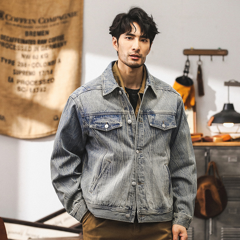 美式復古工裝牛仔外套男秋季2024新款潮牌痞帥寬鬆潮流休閒夾克男