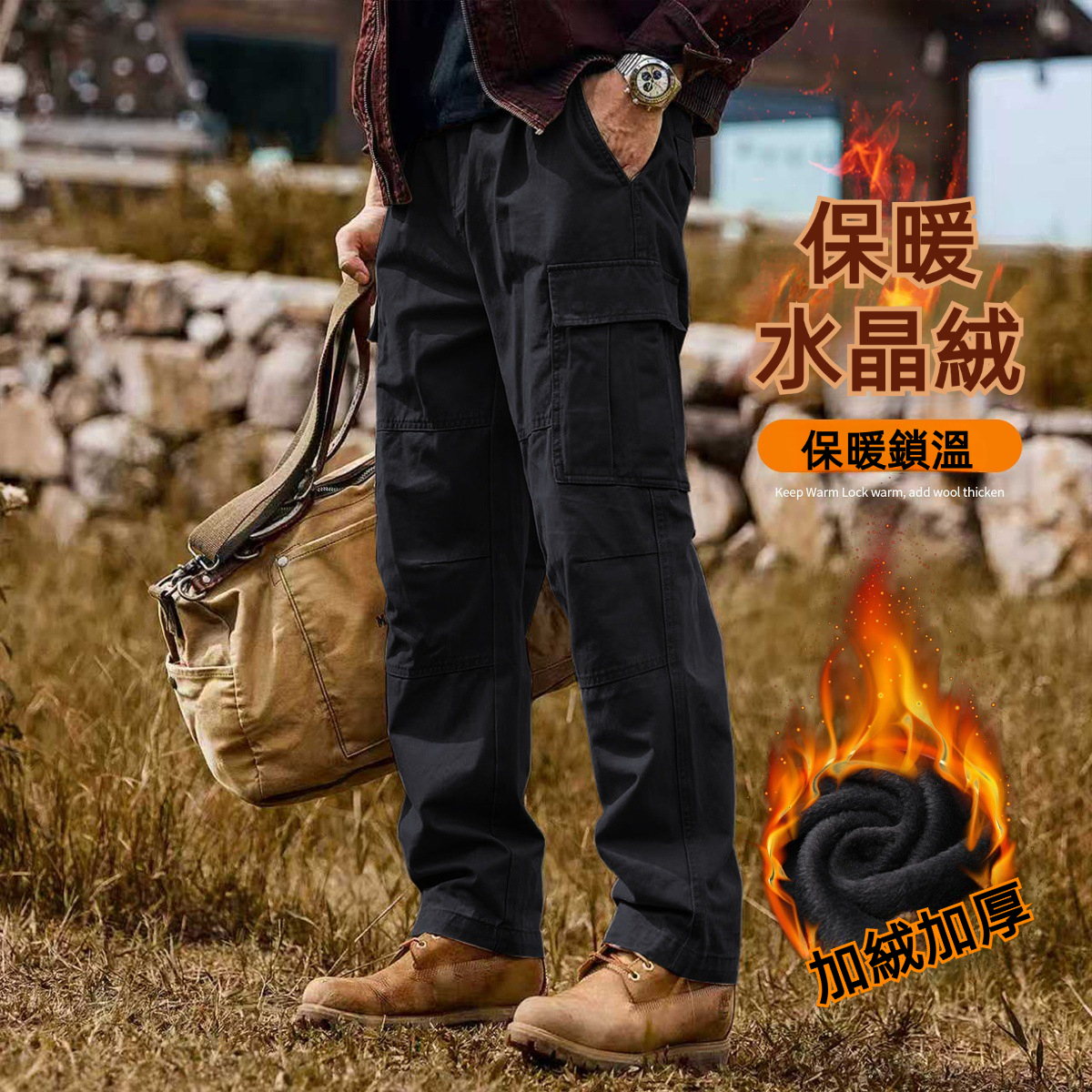 美式復古重磅工裝褲子男冬季加厚潮牌戶外機能傘兵褲寬鬆休閒長褲