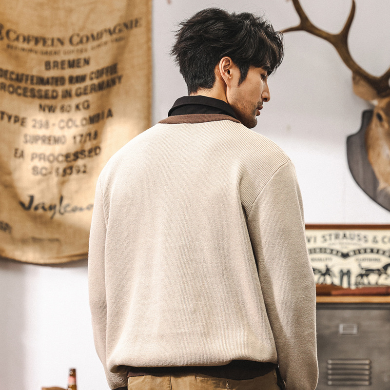 美式復古假兩件針織衫男冬季加厚保暖毛衣2024新款格雷系秋冬外套