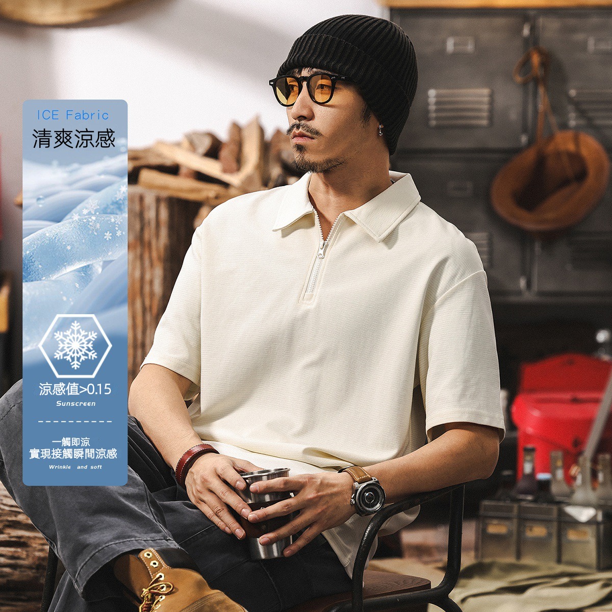 【涼感科技】梯級肌理感短袖男夏季polo衫男2025新款寬鬆翻領T恤
