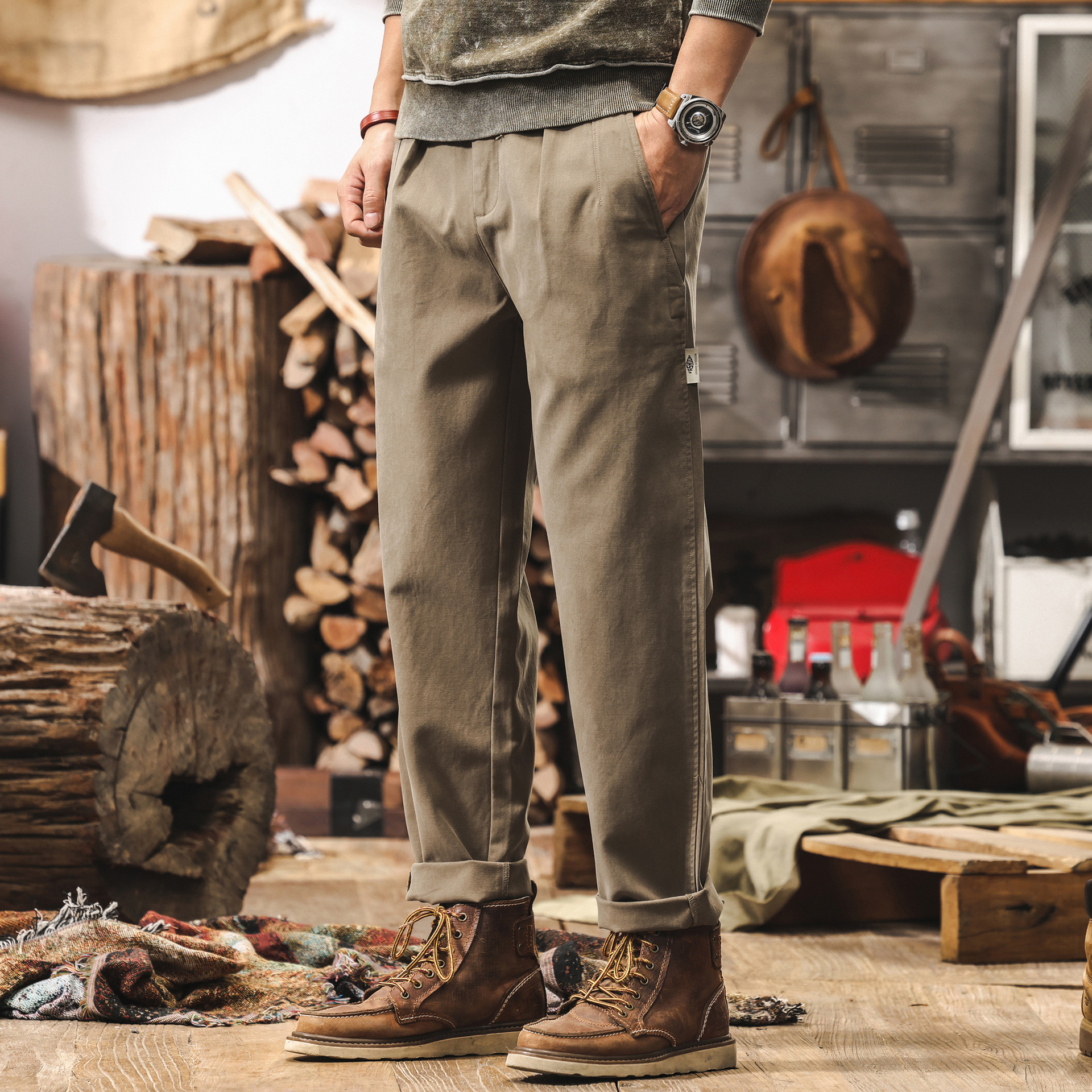 美拉德萊賽爾天絲褲子男春季2025新款美式復古寬鬆直筒男士休閒褲