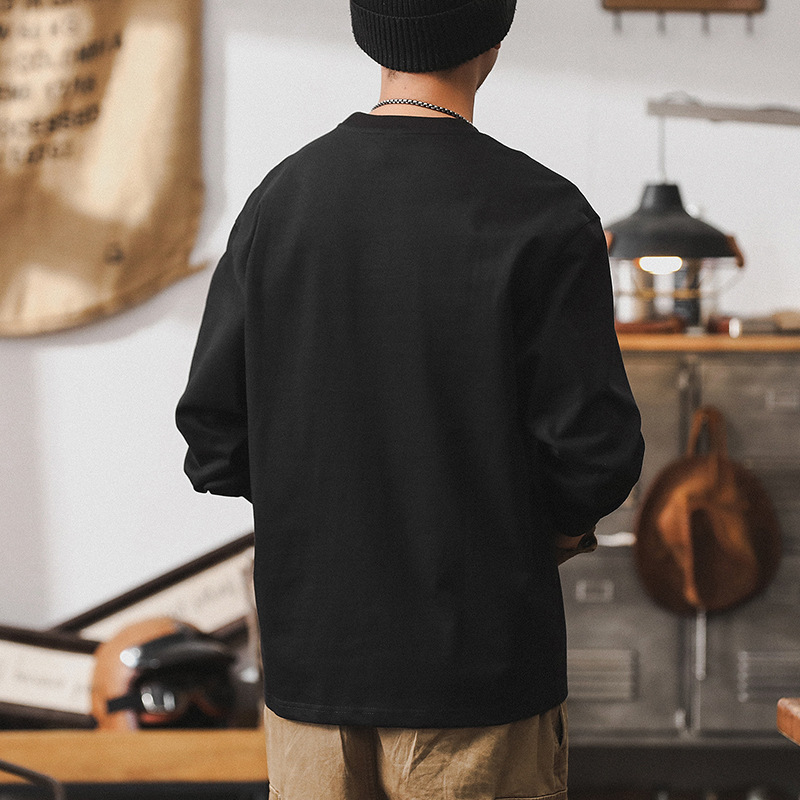 美式潮牌重磅長袖t恤男秋季2024新款撞色潮流休閑寬松上衣男