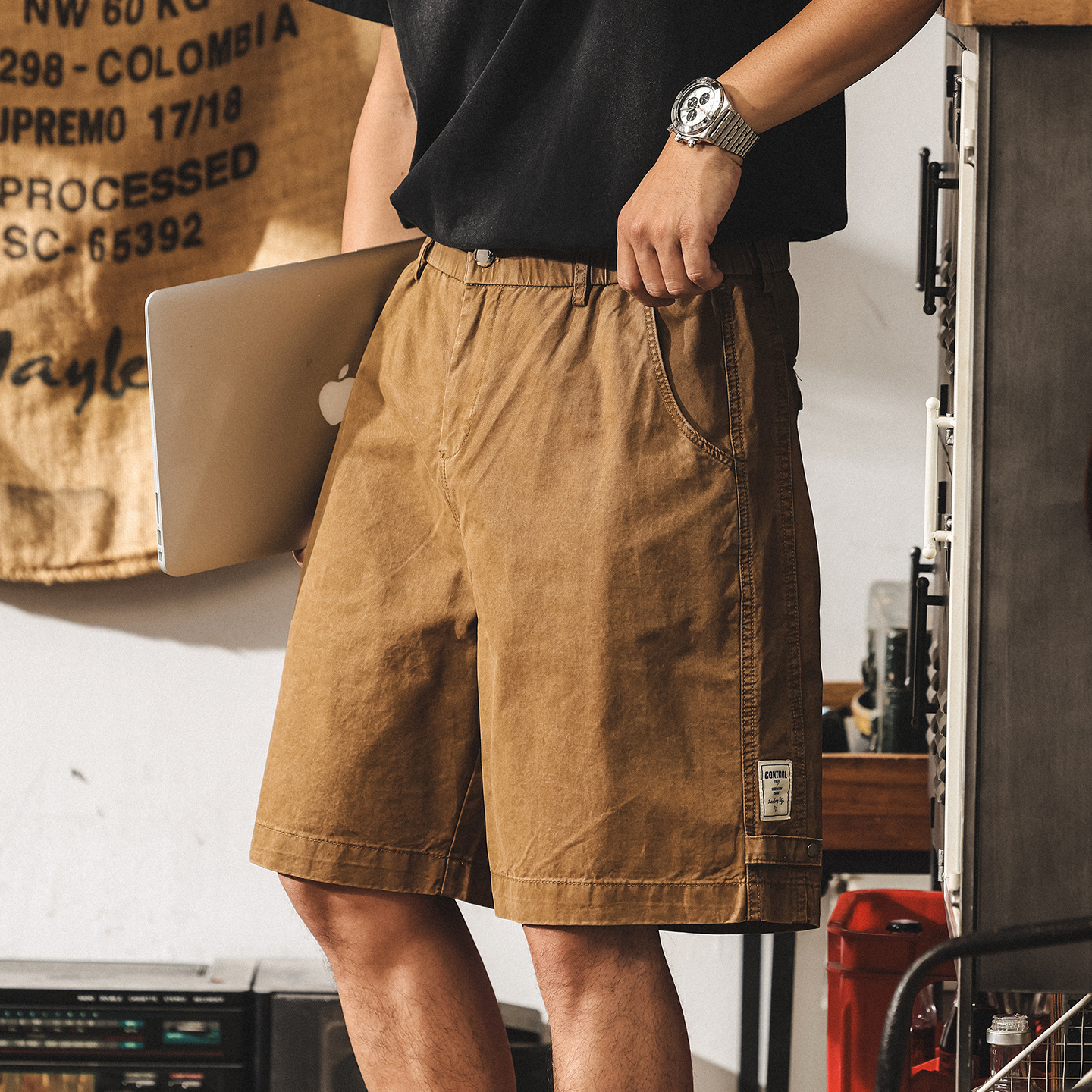 美式復古水洗工裝短褲男夏季新款潮牌中褲寬鬆大碼休閒五分褲子男