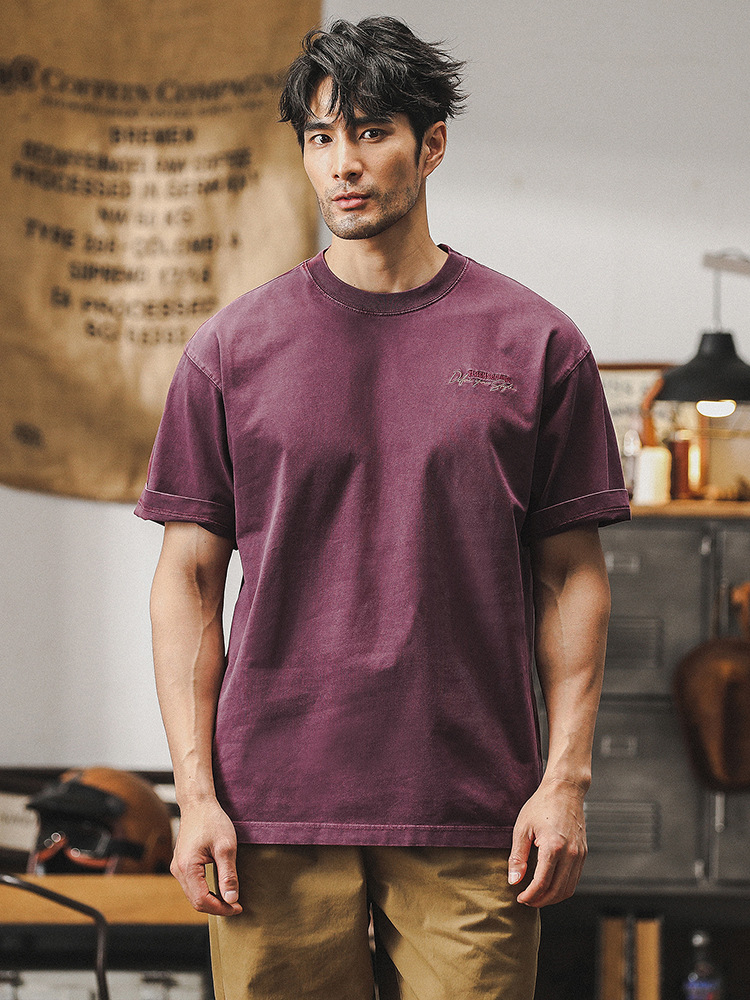 杰雷諾300g重磅T恤男短袖夏季美式復古懷舊炒色水洗寬鬆體恤