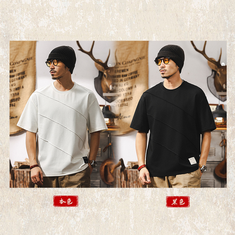 涼感科技雲梯棉短袖T恤男夏季2025新款潮流捏折設計感休閒上衣男T