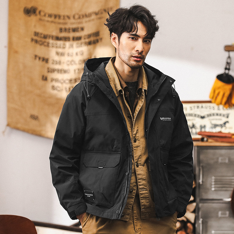 美式復古工裝衝鋒衣外套男秋季潮牌寬松山系戶外獵裝機能夾克男款