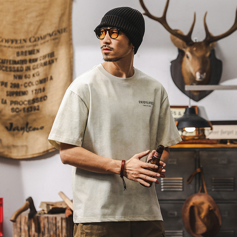 【雲染洗褪】涼感T恤男夏季2025新款短袖潮流美式復古寬鬆上衣男