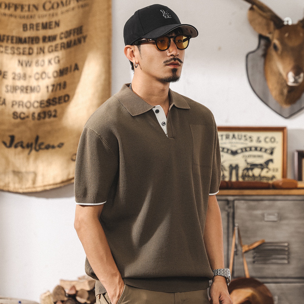 夏季新款針織POLO衫男士短袖輕熟商務通勤男裝休閒毛衣男美式t恤