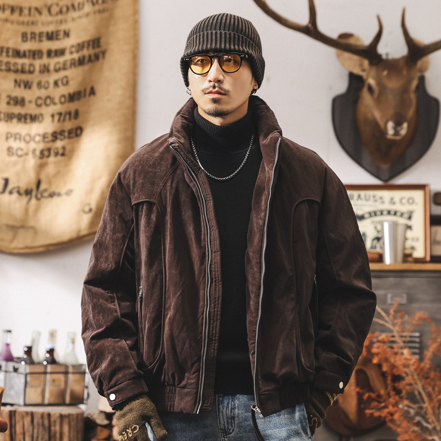 美式復古霧面絨感90%白鴨絨蓬鬆羽絨服男冬季保暖加厚工裝外套男