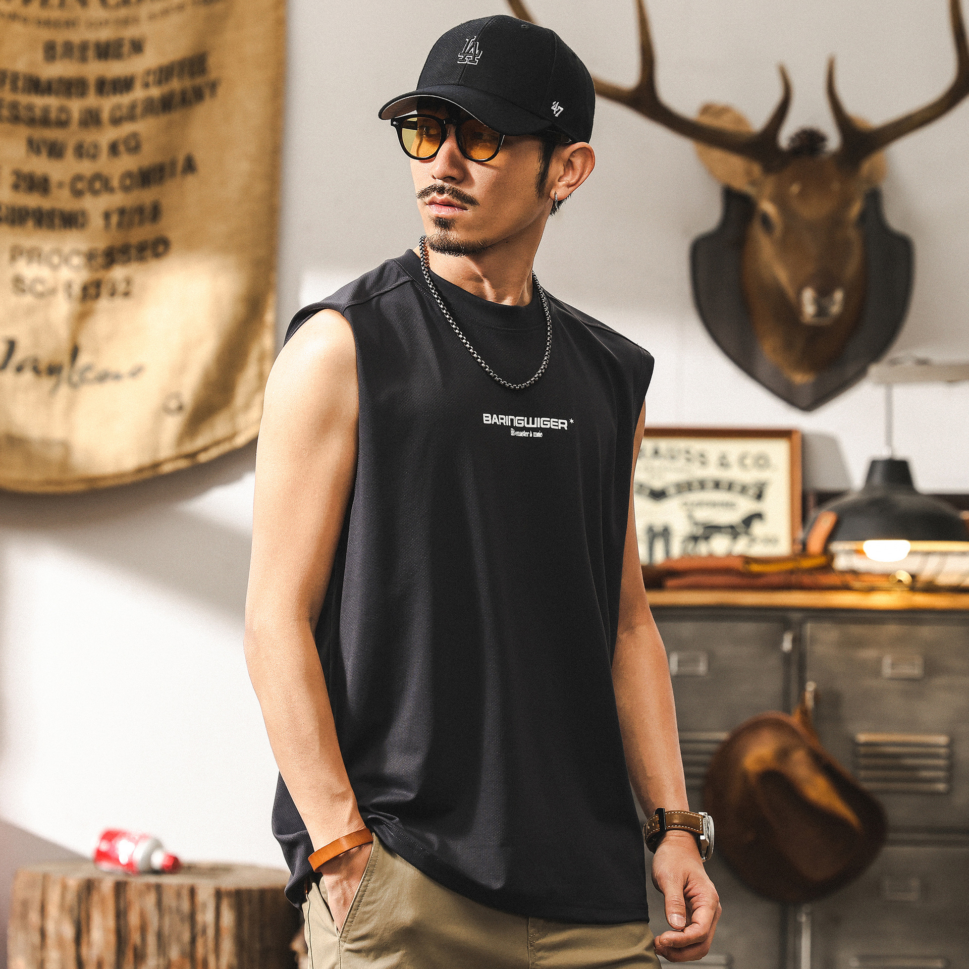 夏季冰絲網眼速乾涼感健身背心男款潮牌運動男士寬鬆大碼T恤上衣T