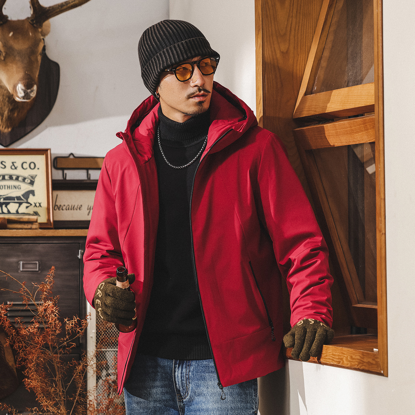 【90鵝絨】美式復古輕薄羽絨服男冬季新款戶外通勤防水連帽外套男