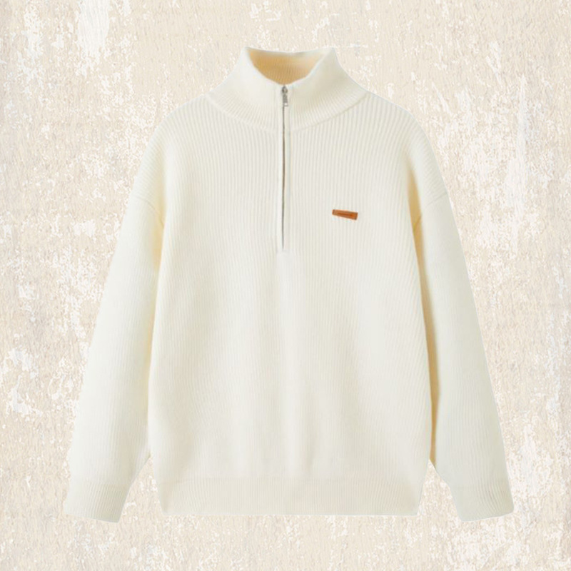 美式復古700g重磅針織毛衣男冬季厚實慵懶風半拉鍊高領毛線衣外套