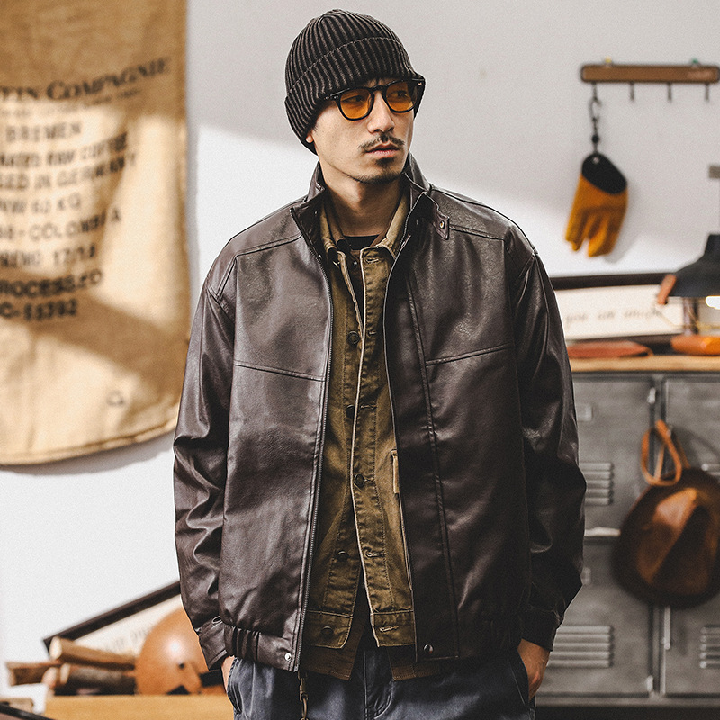 美式復古軟皮衣外套男春秋款寬鬆潮牌機車服硬漢帥氣皮夾克男秋季