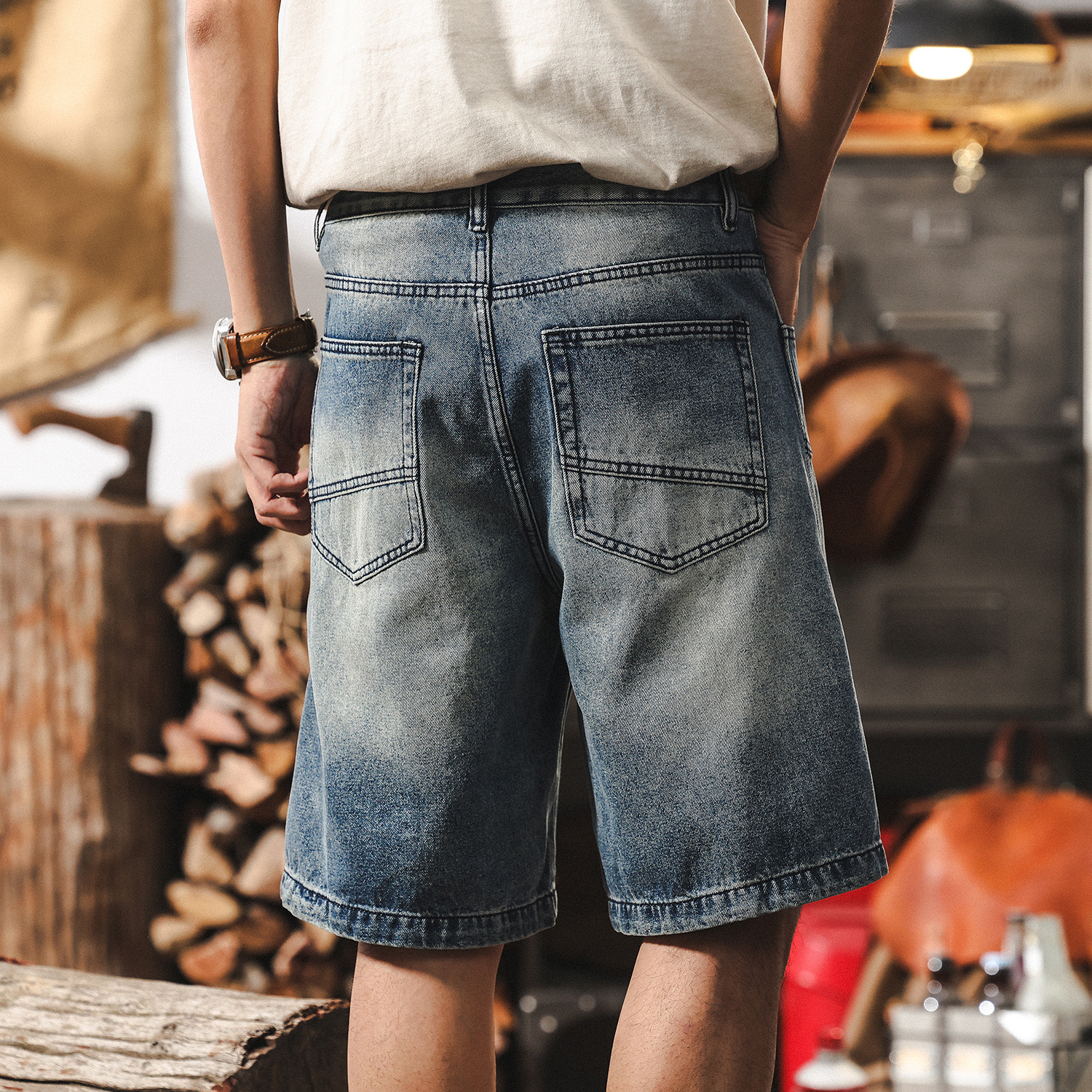 美式復古牛仔短褲男夏季2025新款潮牌中褲大碼寬鬆男士休閒五分褲