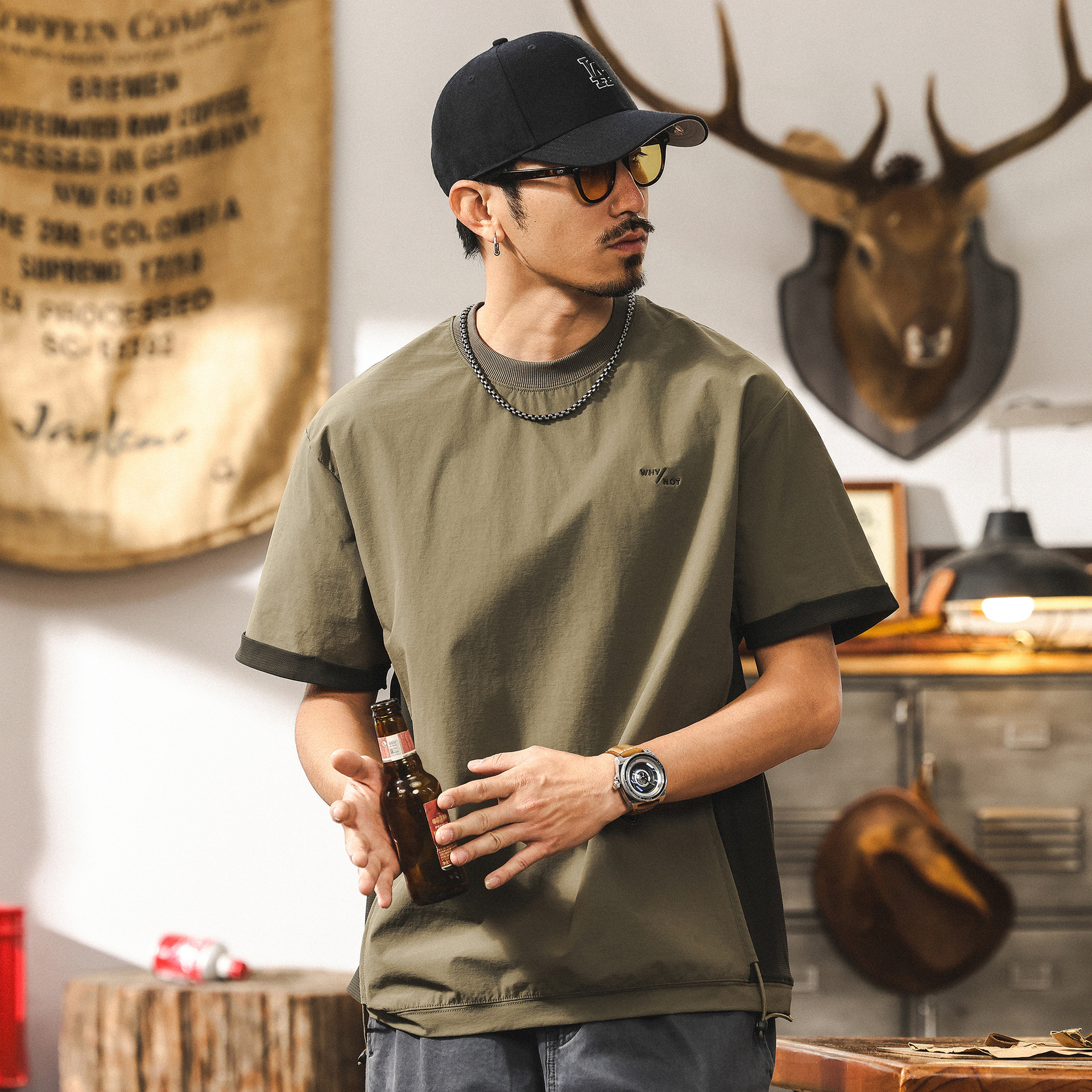 美式山系戶外短袖T恤男寬鬆夏季涼感城市通勤機能速幹半袖上衣男