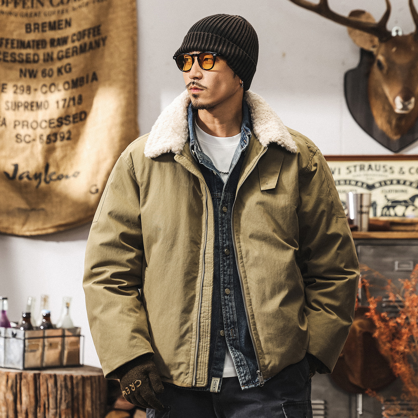 美式復古高蓬鬆90絨座山雕毛領羽絨服男冬季加厚保暖禦寒冬裝外套