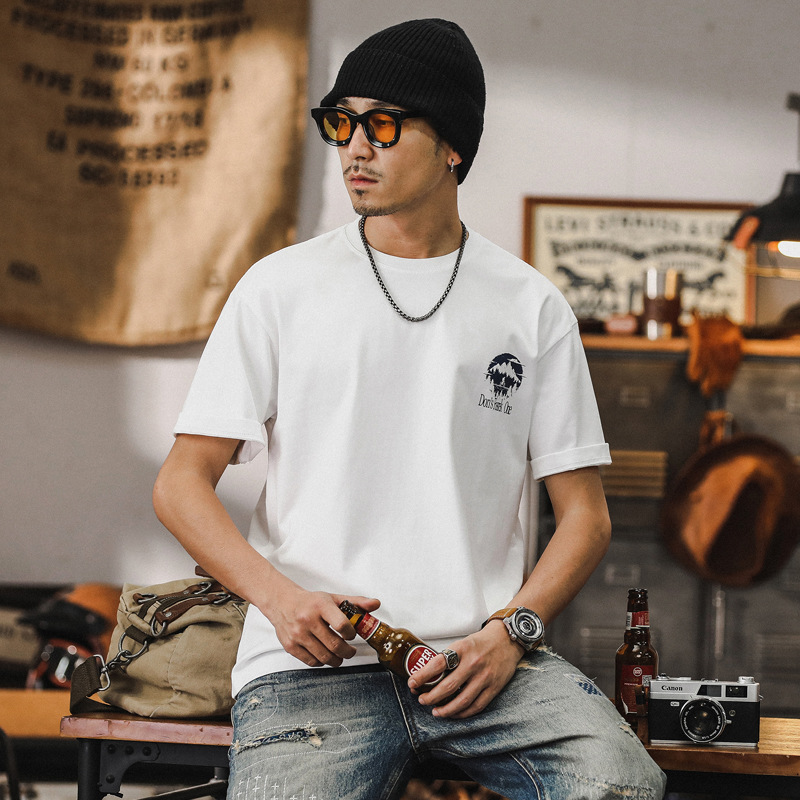 美式重磅男士T恤短袖男夏季潮牌白色寬鬆上衣男裝2024新款潮