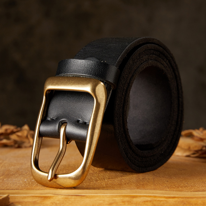 手工皮帶男士真皮針扣頭層牛皮休閒牛仔褲帶男款銅扣復古個性腰帶