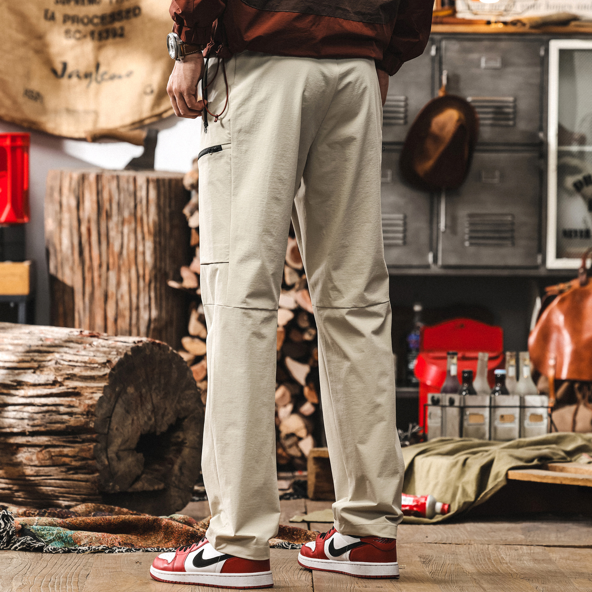 冰絲涼感薄款褲子男夏季直筒寬鬆長褲戶外徒步速幹衝鋒褲男休閒褲