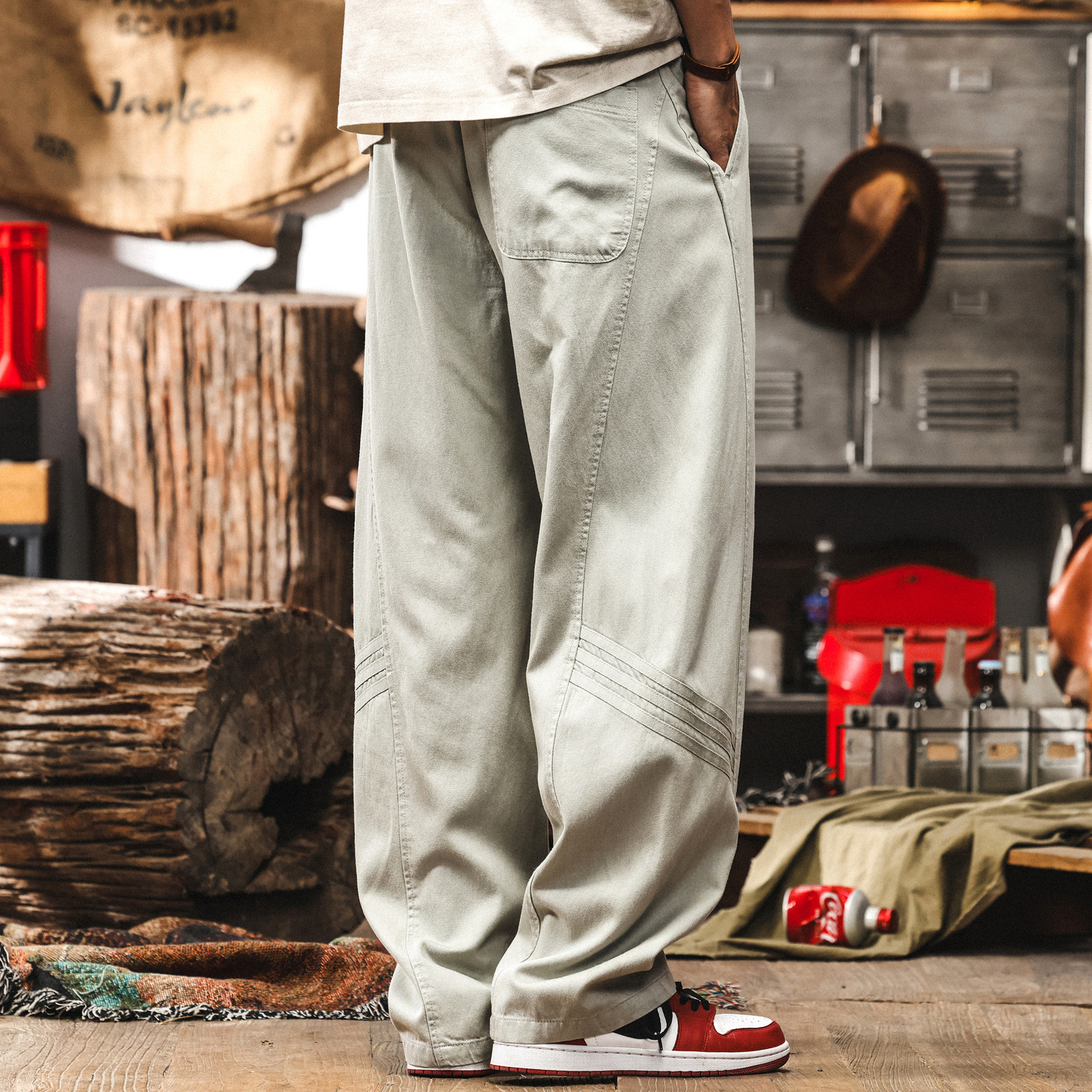 萊賽爾天絲薄款彎刀褲男寬鬆直筒休閒長褲夏季美式慵懶鬆弛感褲子