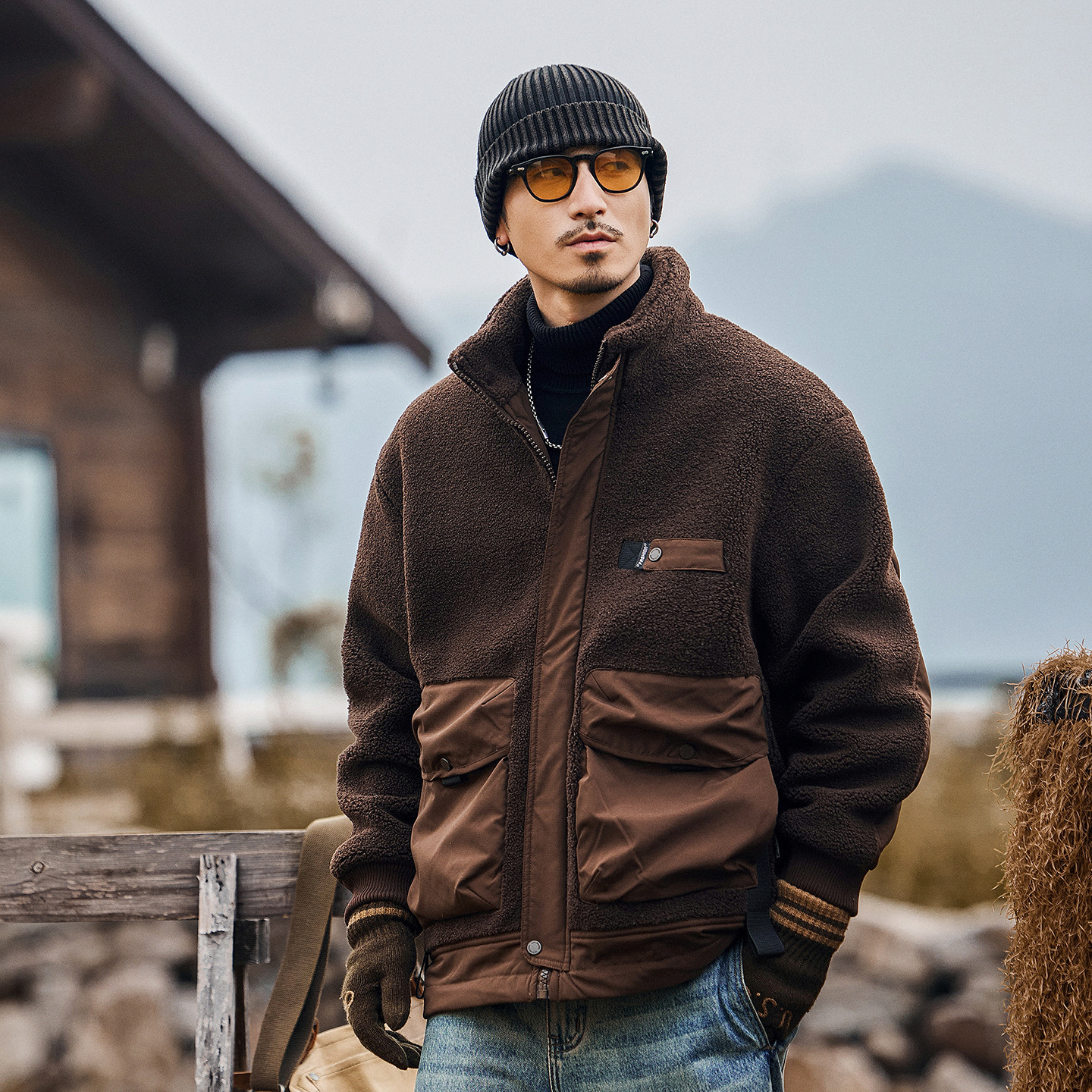 美式復古加厚羊羔絨棉衣外套男士棉服冬季加厚潮牌保暖搖粒絨棉襖