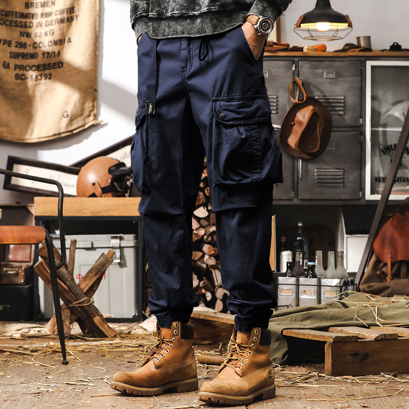 美式復古工裝褲子男秋季寬鬆潮牌束腳戶外獵裝機能大口袋休閒褲男
