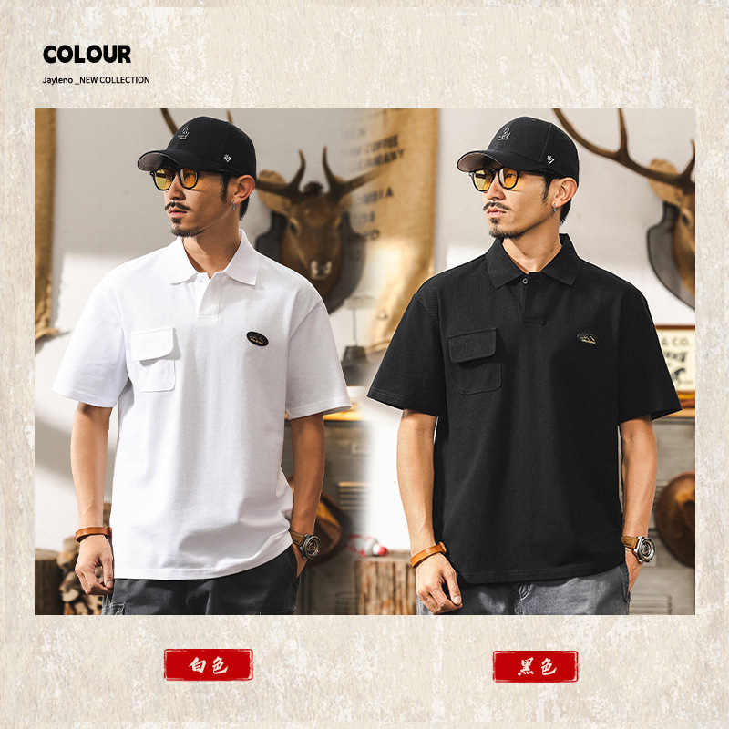 美式復古男士Polo衫短袖夏季潮牌230g重磅T恤男山系寬鬆上衣