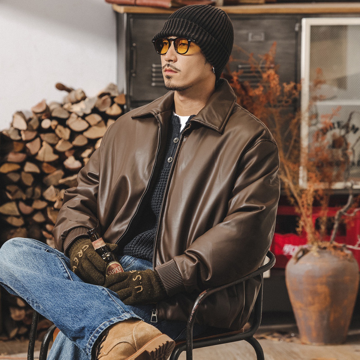 美式復古90鴨絨皮衣羽絨服男款冬季加厚潮牌老錢風乾部行政外套男