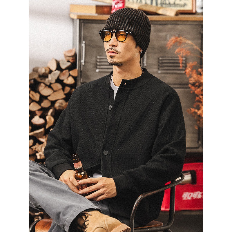 美式復古華夫格開衫衛衣男士外套春秋潮牌2025新款寬鬆休閒上衣