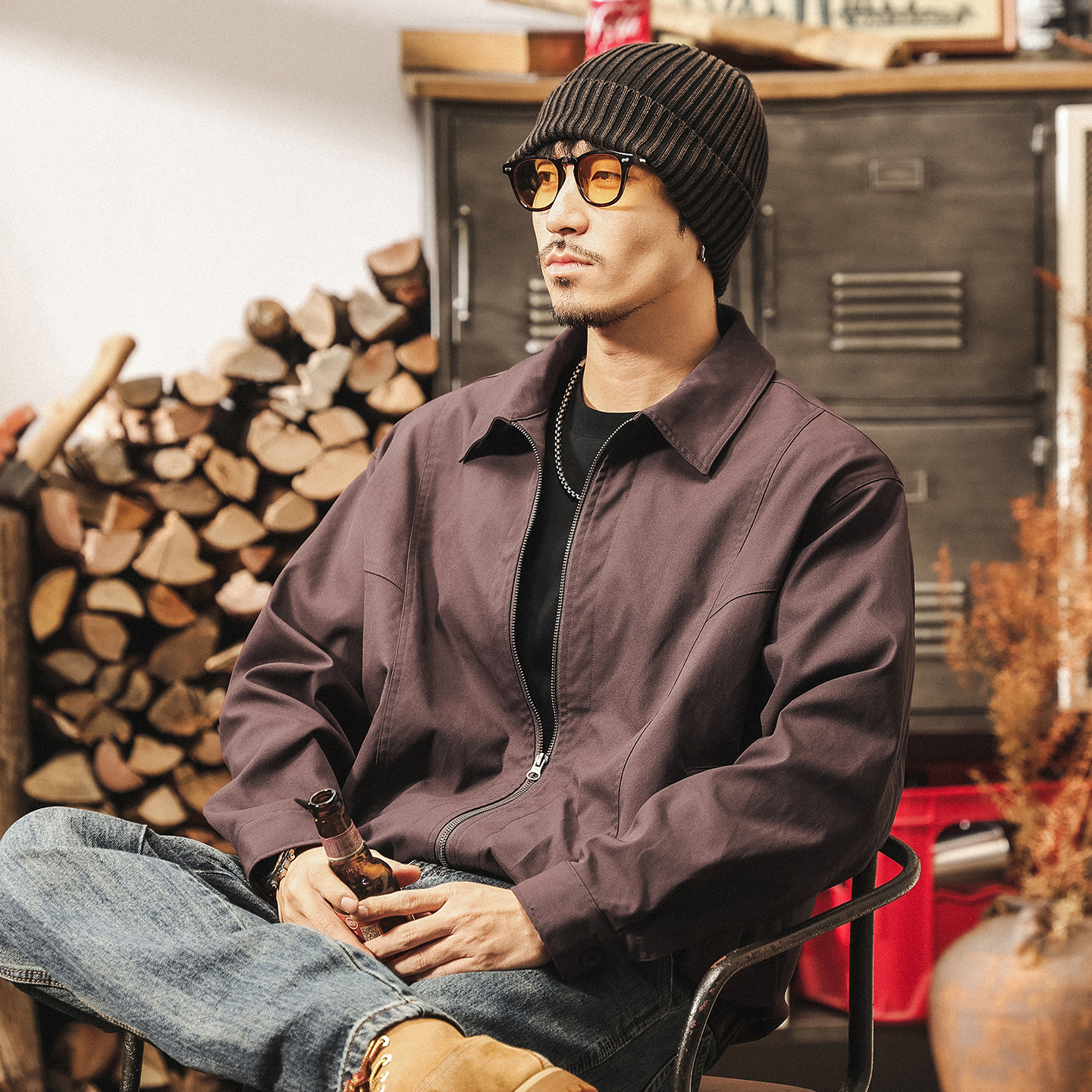 美式復古吸溼排汗老錢風行政外套男春秋2025新款寬鬆休閒教練夾克