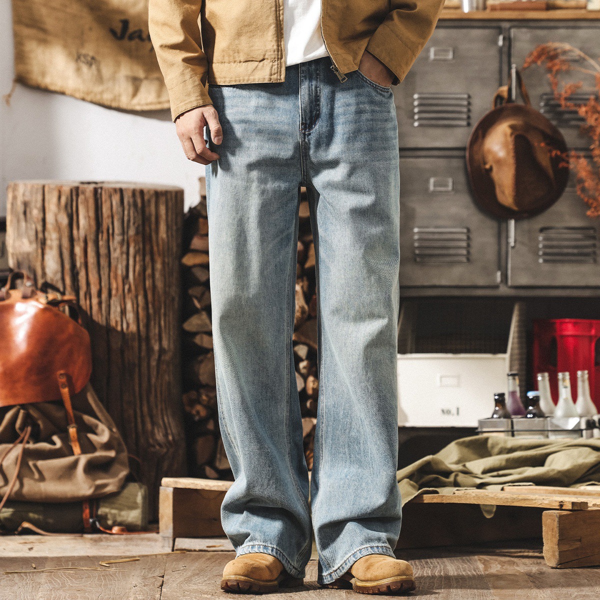 美式復古水洗牛仔褲男款直筒長褲子2026新款寬鬆闊腿褲春季休閒褲