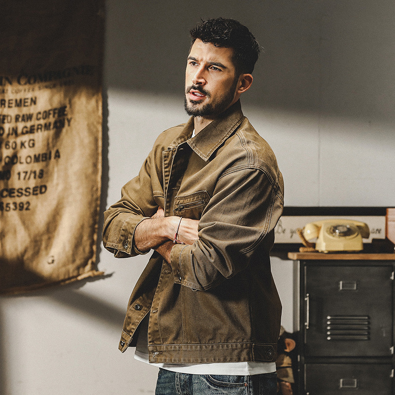 365g重磅復古美式工裝夾克男春季潮牌寬鬆硬漢獵裝休閒外套男春秋