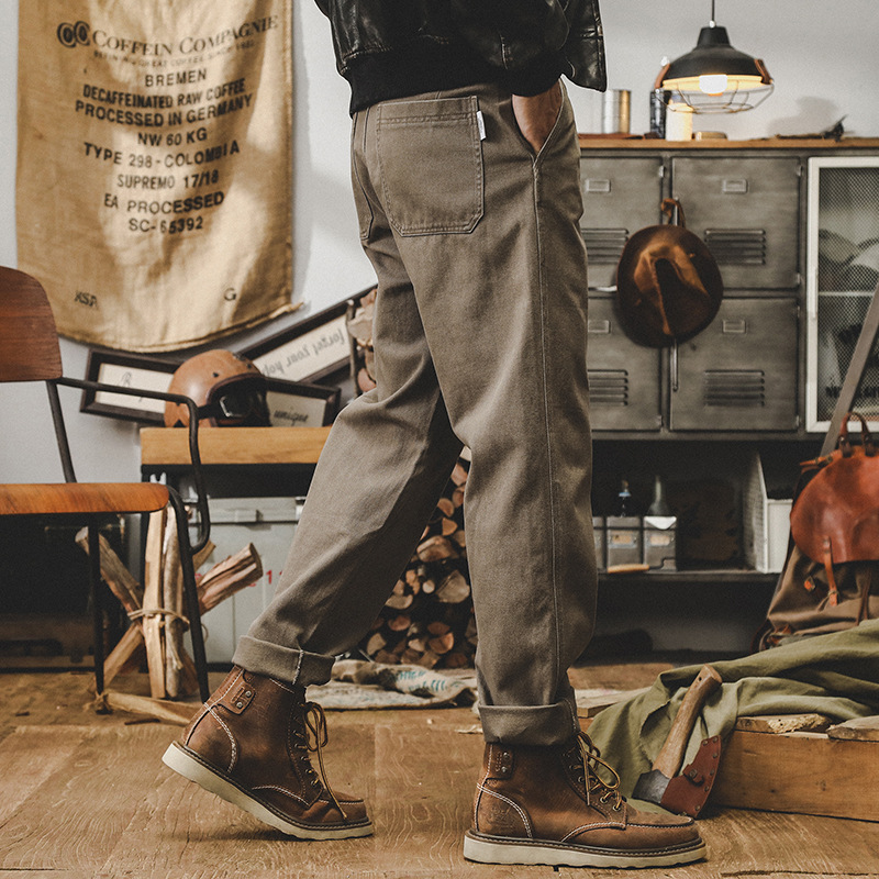 杰雷諾美式復古重磅工裝褲子男秋季潮牌百搭炒洗寬鬆直筒休閒長褲