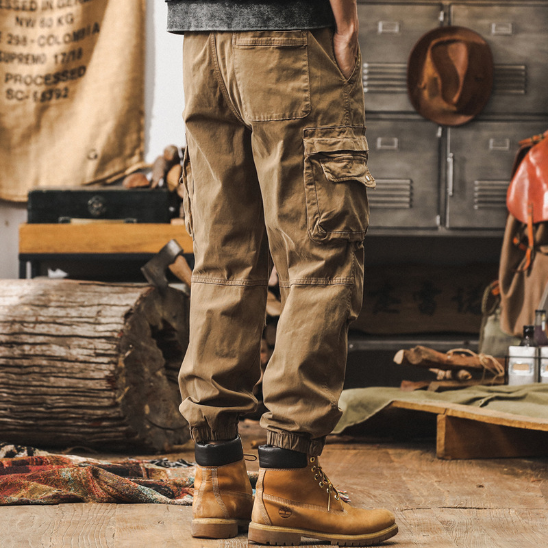 美式復古工裝褲子男秋冬季2024新款硬漢戶外寬鬆直筒男士休閒長褲
