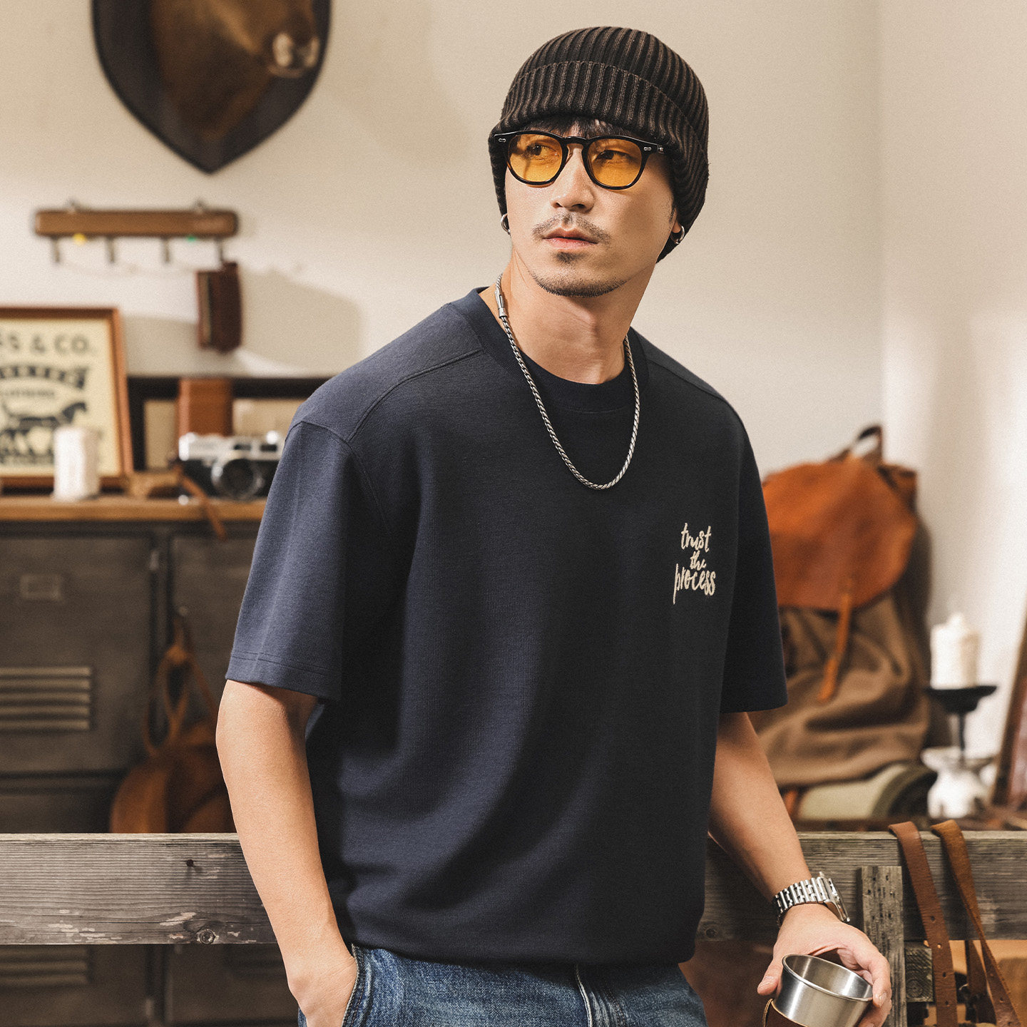 美式復古精梳棉刺繡T恤男夏季潮流280g重磅短袖寬鬆潮牌男士上衣