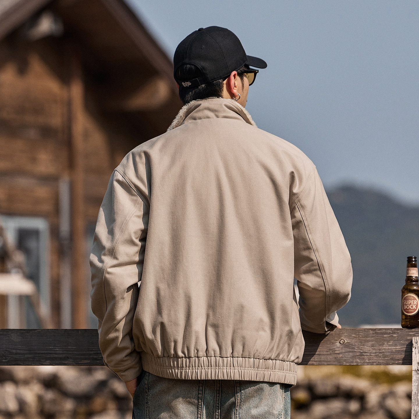 美式復古軟糯仿兔絨加厚棉服外套男冬季保暖毛領加絨棉襖男士棉衣