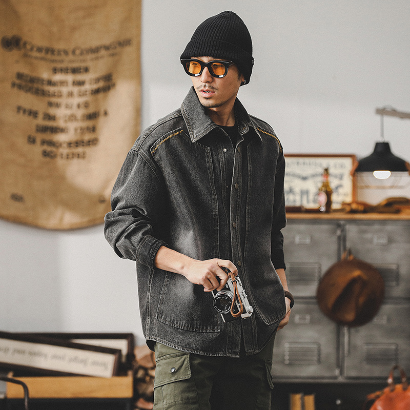 美式重磅復古工裝夾克男春季潮牌酵素水洗硬漢獵裝長袖襯衫外套男