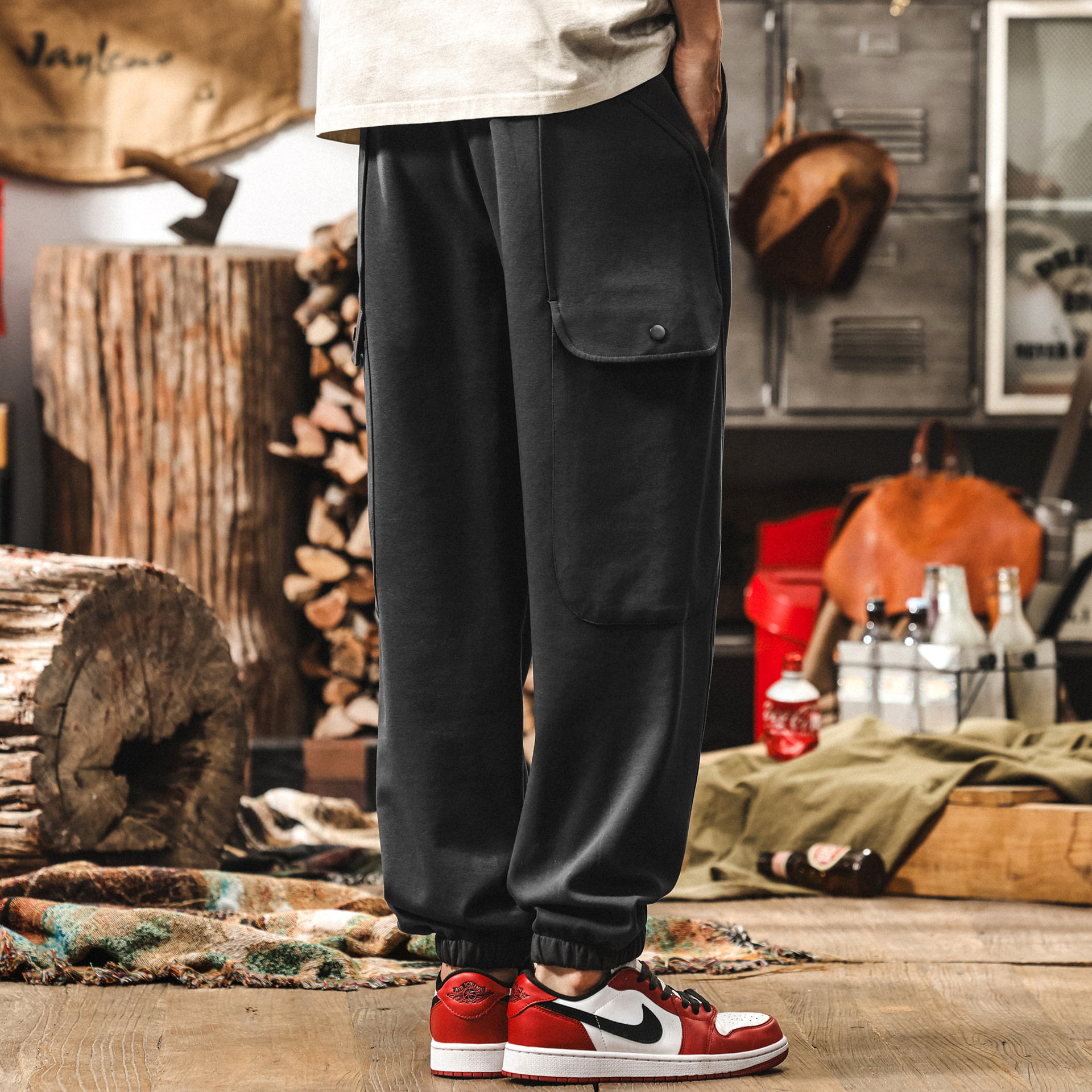 美式復古工裝褲子男夏季運動休閒褲潮牌寬鬆哈倫束腳針織男士衛褲