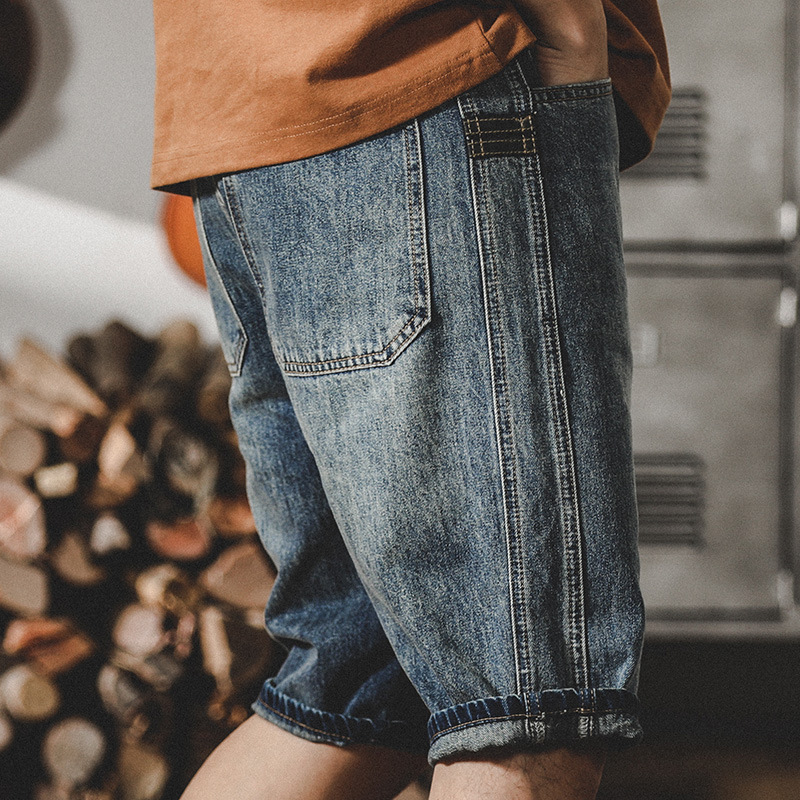 美式工裝短褲男夏季2024年新款寬鬆直筒牛仔褲男潮牌做舊五分褲男