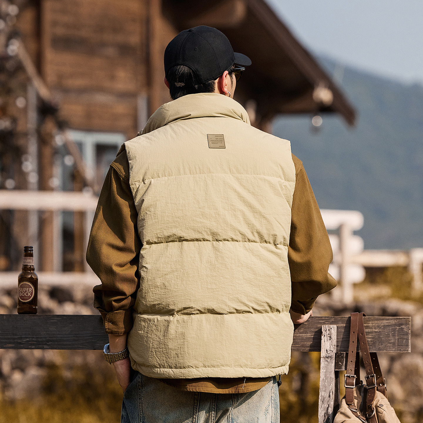 美式復古90%絨工裝羽絨馬甲男冬季山系戶外機能風保暖羽絨服外套