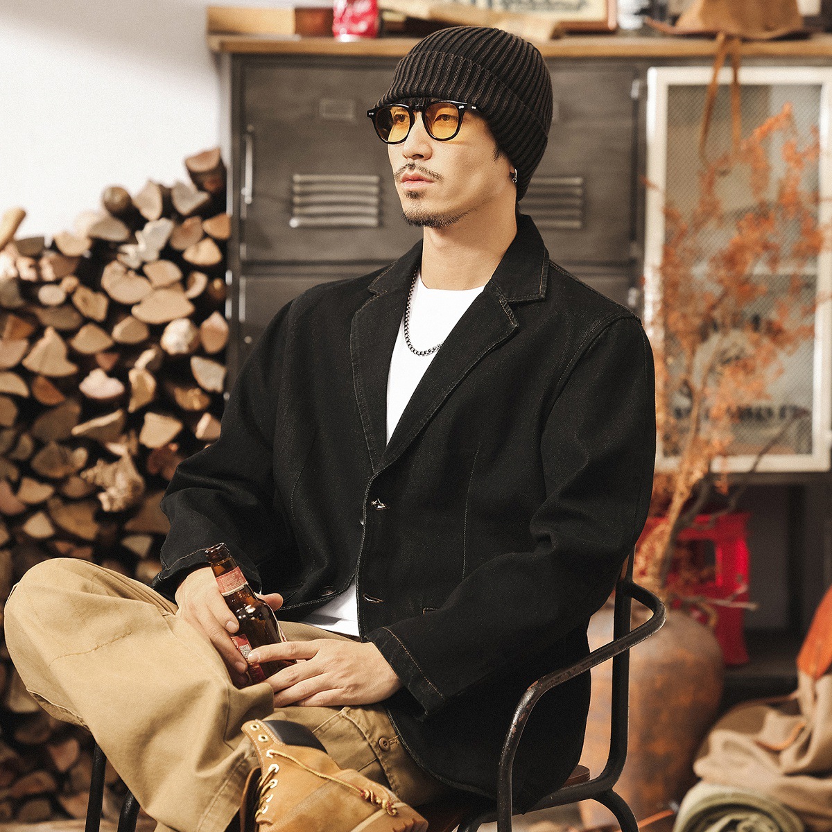 美式復古休閒牛仔外套男春秋2025新款輕熟雅痞西裝男工裝夾克西服