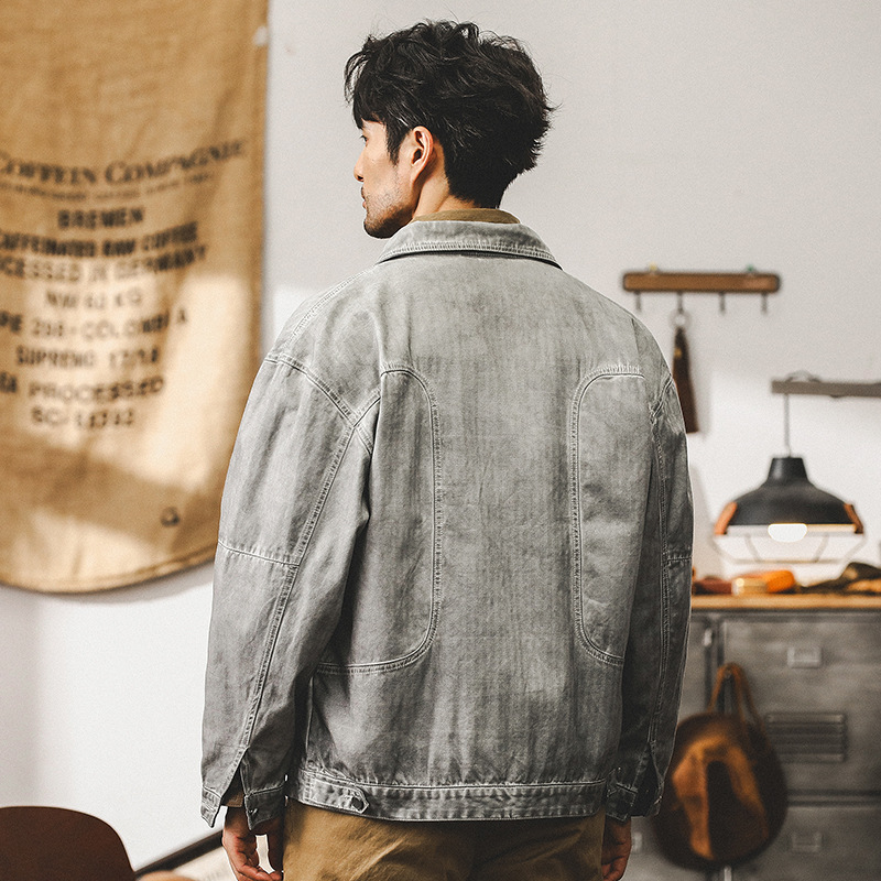 美式重磅複古外套男春秋款潮牌寬松休閑老式古著髒染男士工裝夾克