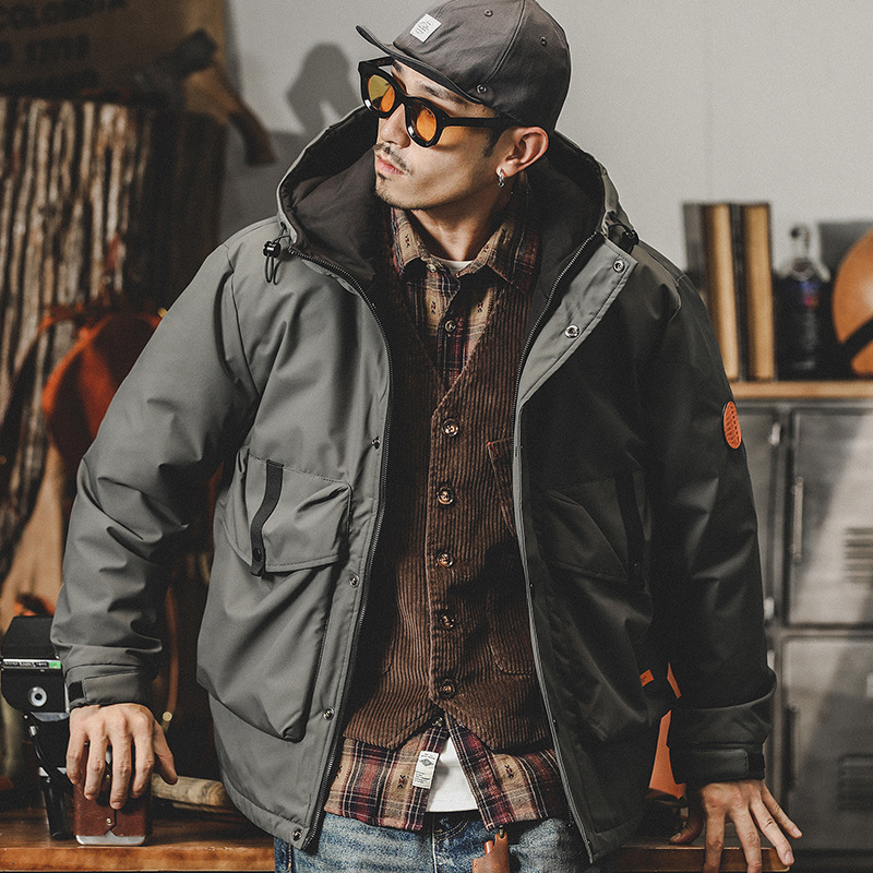 美式復古工裝連帽羽絨服男冬季潮牌90白鴨絨寬鬆大碼休閒保暖外套