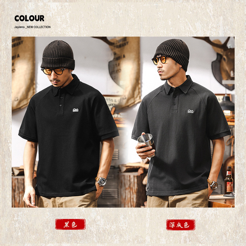 美式復古灰色短袖POLO衫男夏季新款珠地250g重磅男士T恤休閒上衣T